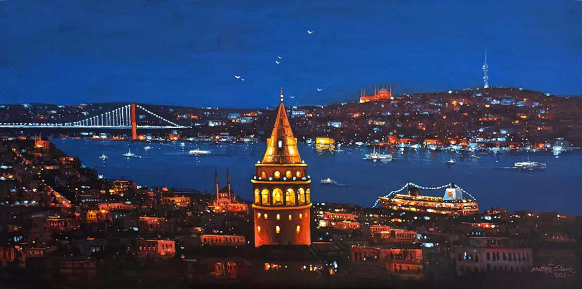 Gecenin Silüeti Galata Yağlı Boya Tablosu Simurg Sanatevi