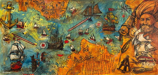 Denizler ve Donanma Haritası Yağlı Boya Tablosu Simurg Sanatevi