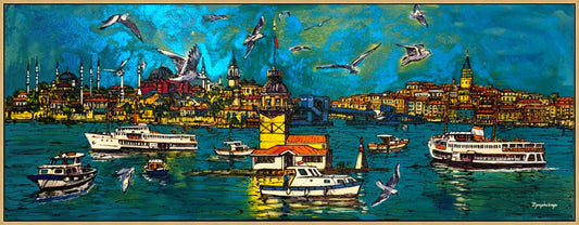 İstanbul Kıyı Silueti Yağlı Boya Tablosu Simurg Sanatevi