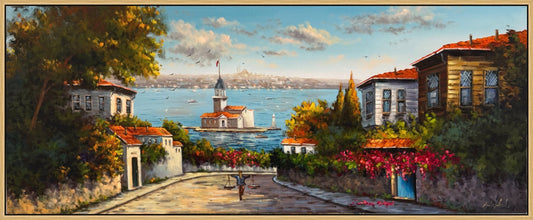 Eski Mahalleden Kız Kulesi Yağlı Boya Tablosu Simurg Sanatevi