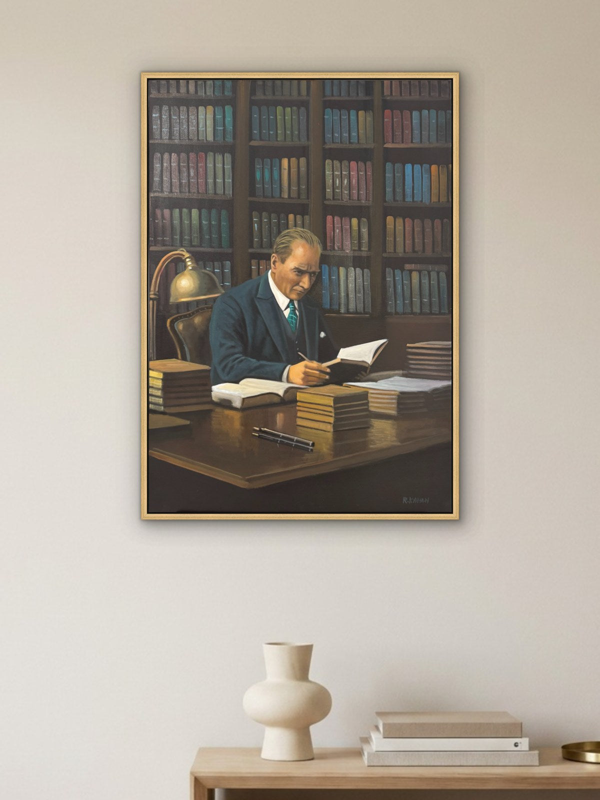 Kütüphanede Sessizlik Yağlı Boya Tablosu Simurg Sanatevi