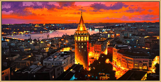 Gün Batımında Galata Yağlı Boya Tablosu Simurg Sanatevi