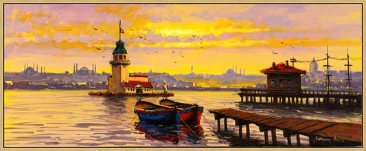 Kız Kulesi'nde Gün Batımı Yağlı Boya Tablosu Simurg Sanatevi