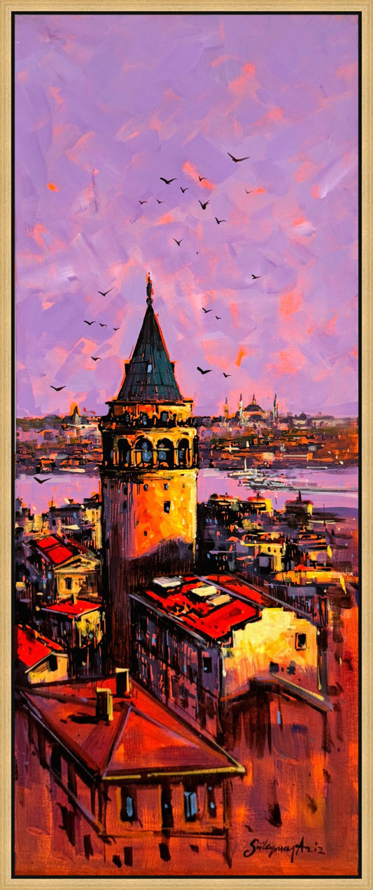 Galata Üzerinde Akşam Yağlı Boya Tablosu Simurg Sanatevi