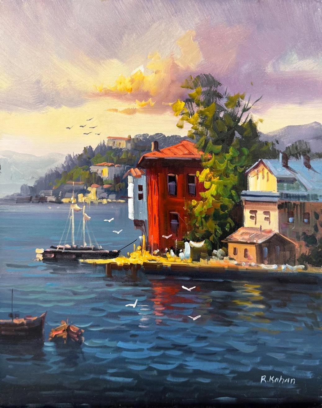 Boğaz Manzarası Yalılar Yağlı Boya Tablosu