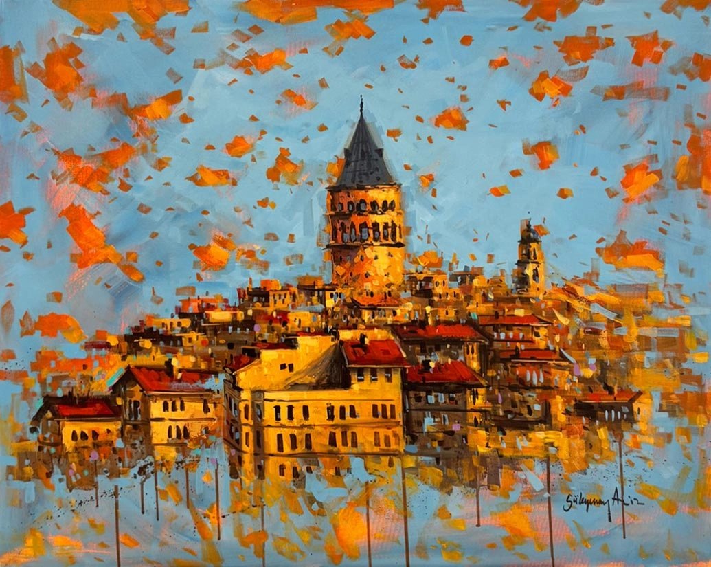 Galata'dan Manzarası Yağlı Boya Tablosu