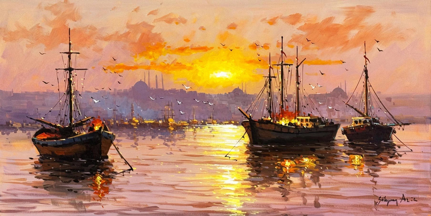 Boğazda Güneşin Vedası Yağlı Boya Tablosu