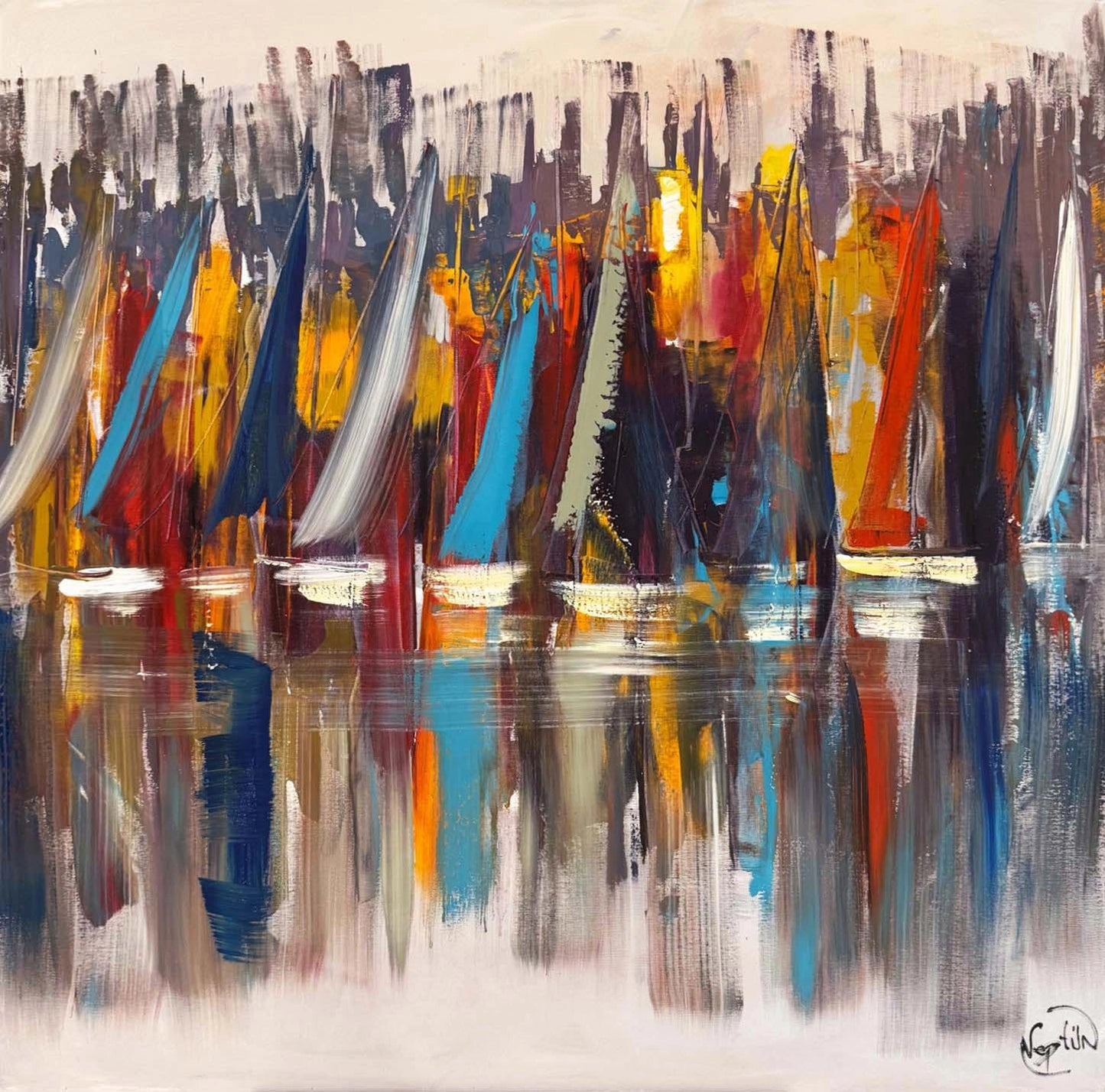 Yelkenli Yansımalar Yağlı Boya Tablosu