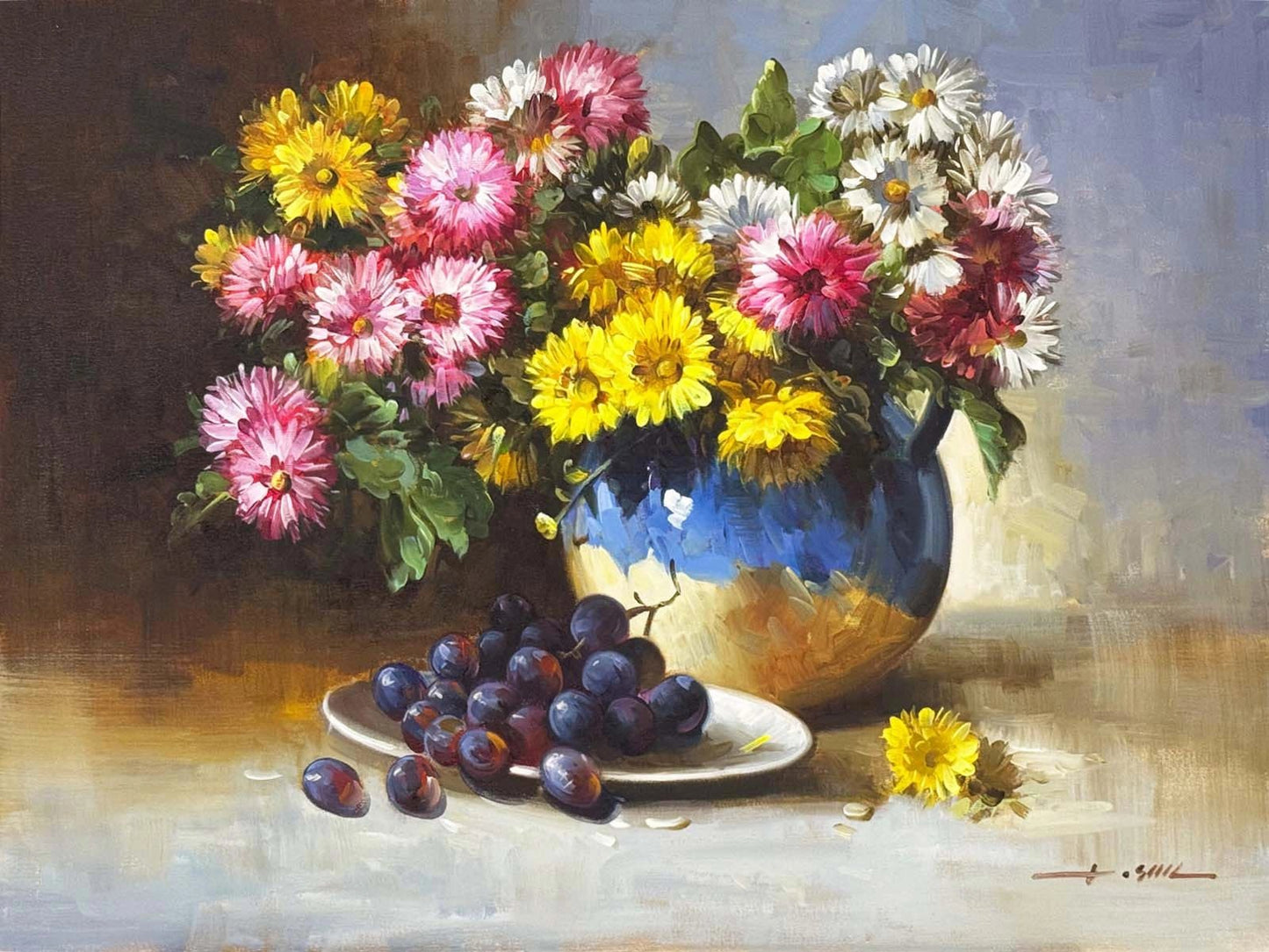 Papatyalar ve Üzümler Yağlı Boya Tablosu