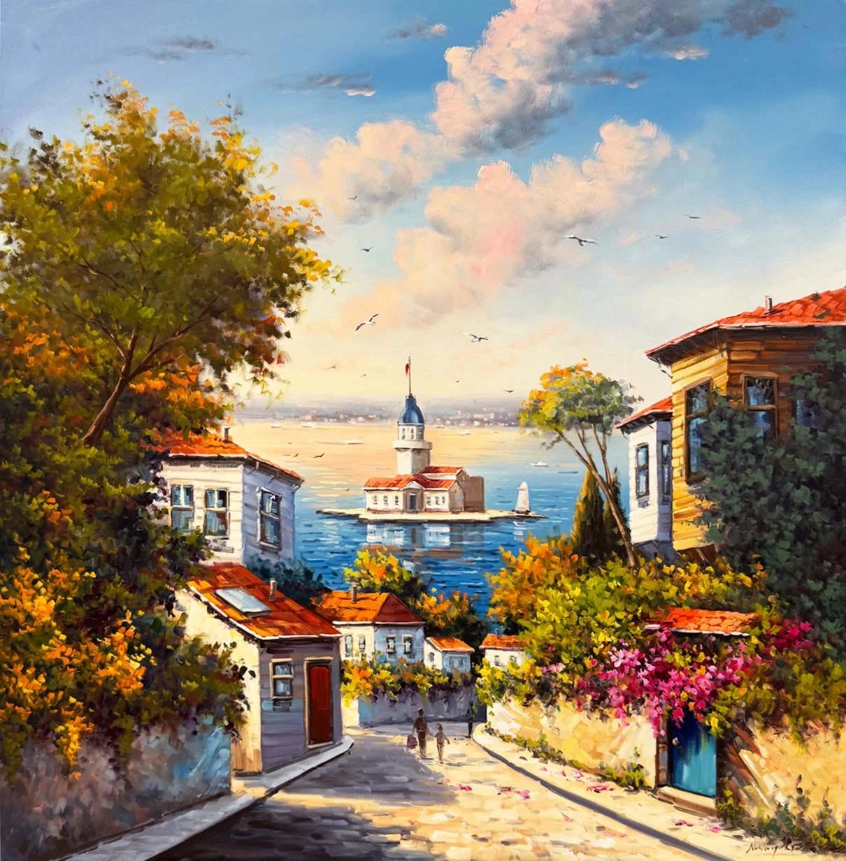 Eskiden Üsküdar Sokakları Yağlı Boya Tablosu