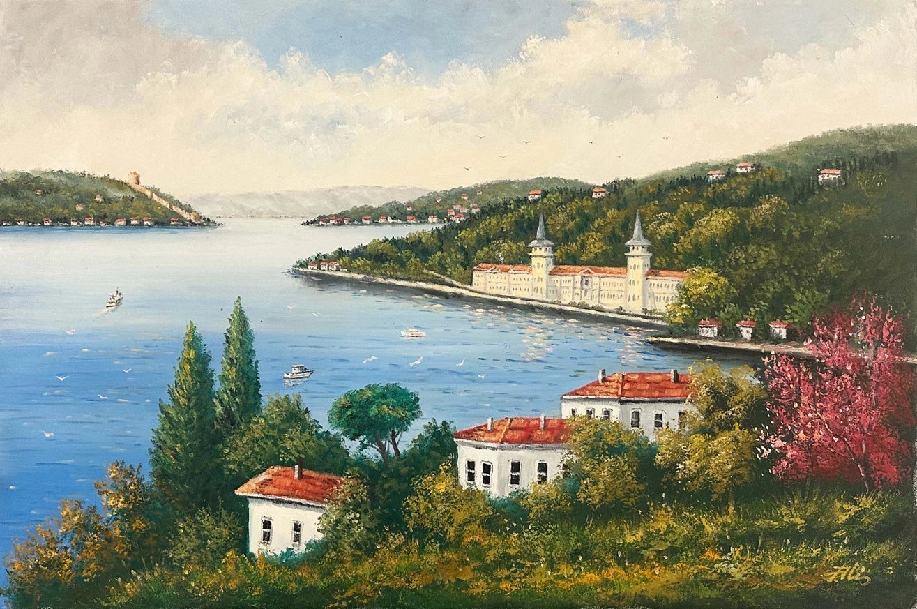 Çiçek Açan Boğaz Yağlı Boya Tablosu