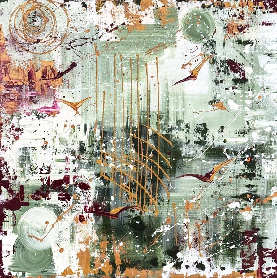 Yeşilde Altın Kanatlar Yağlı Boya Tablosu