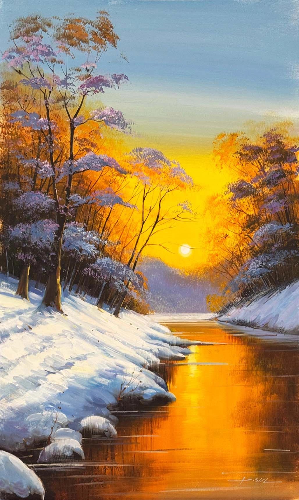 Kış Gün Batımı Yağlı Boya Tablosu