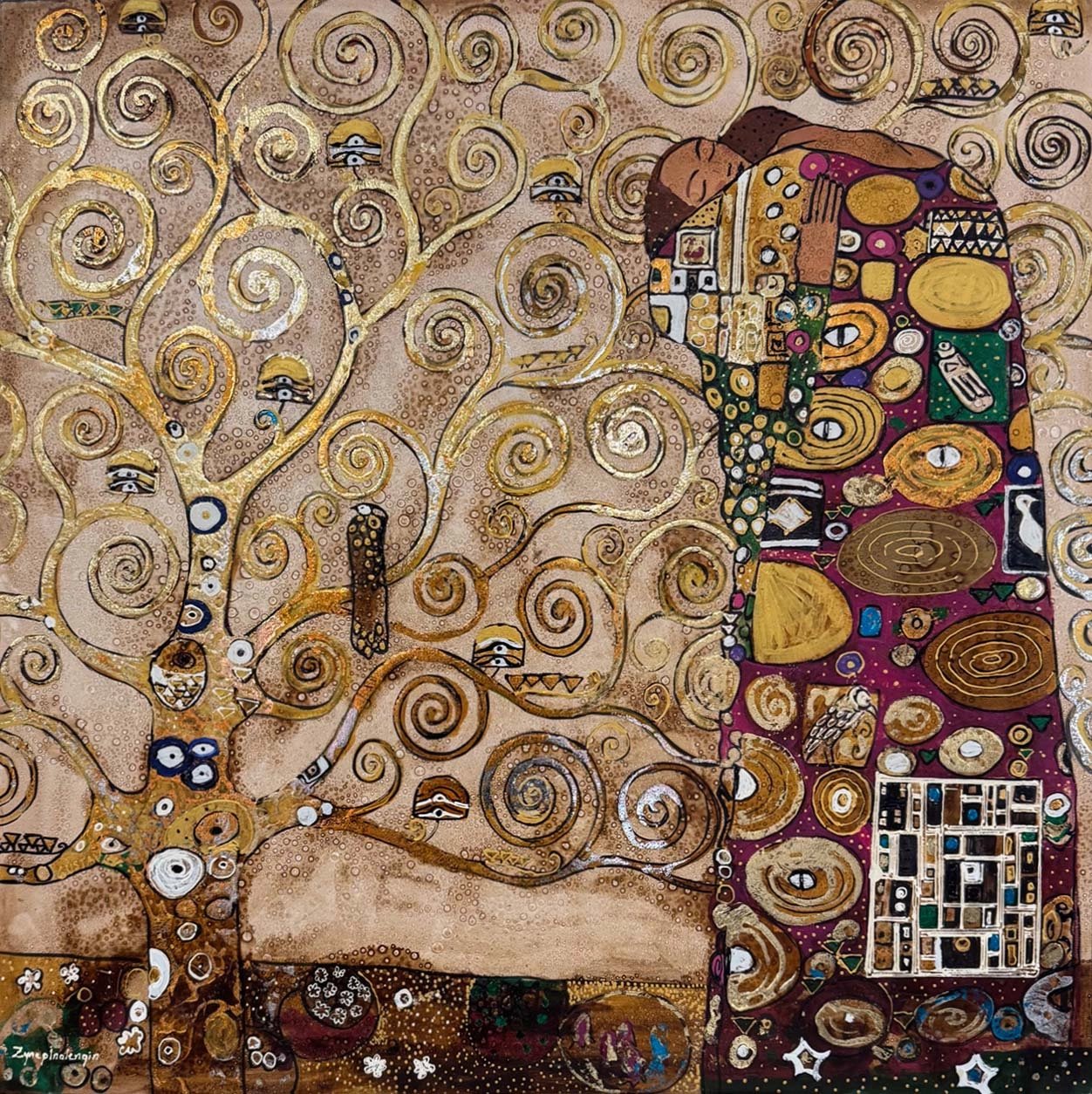 Altın Hayat Ağacı Yağlı Boya Tablosu