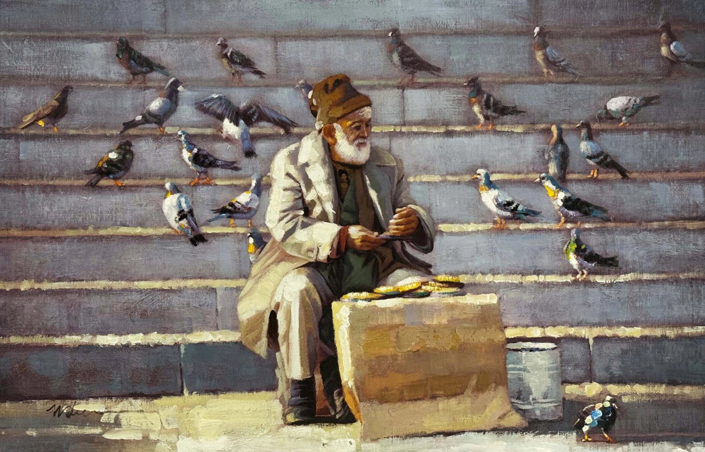 Güvercinlerin Dostu Yağlı Boya Tablosu