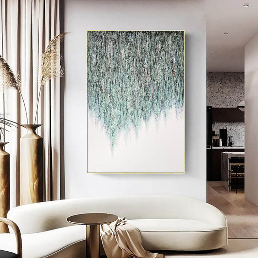 Büyük Yeşil Soyut Minimalist Siparişe Özel Soyut Yağlı Boya Tablo Simurg Sanatevi