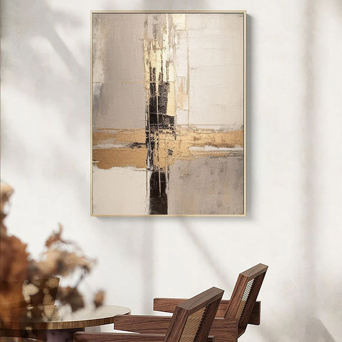 Bej ve Altın Soyut Siparişe Özel Soyut Yağlı Boya Tablo