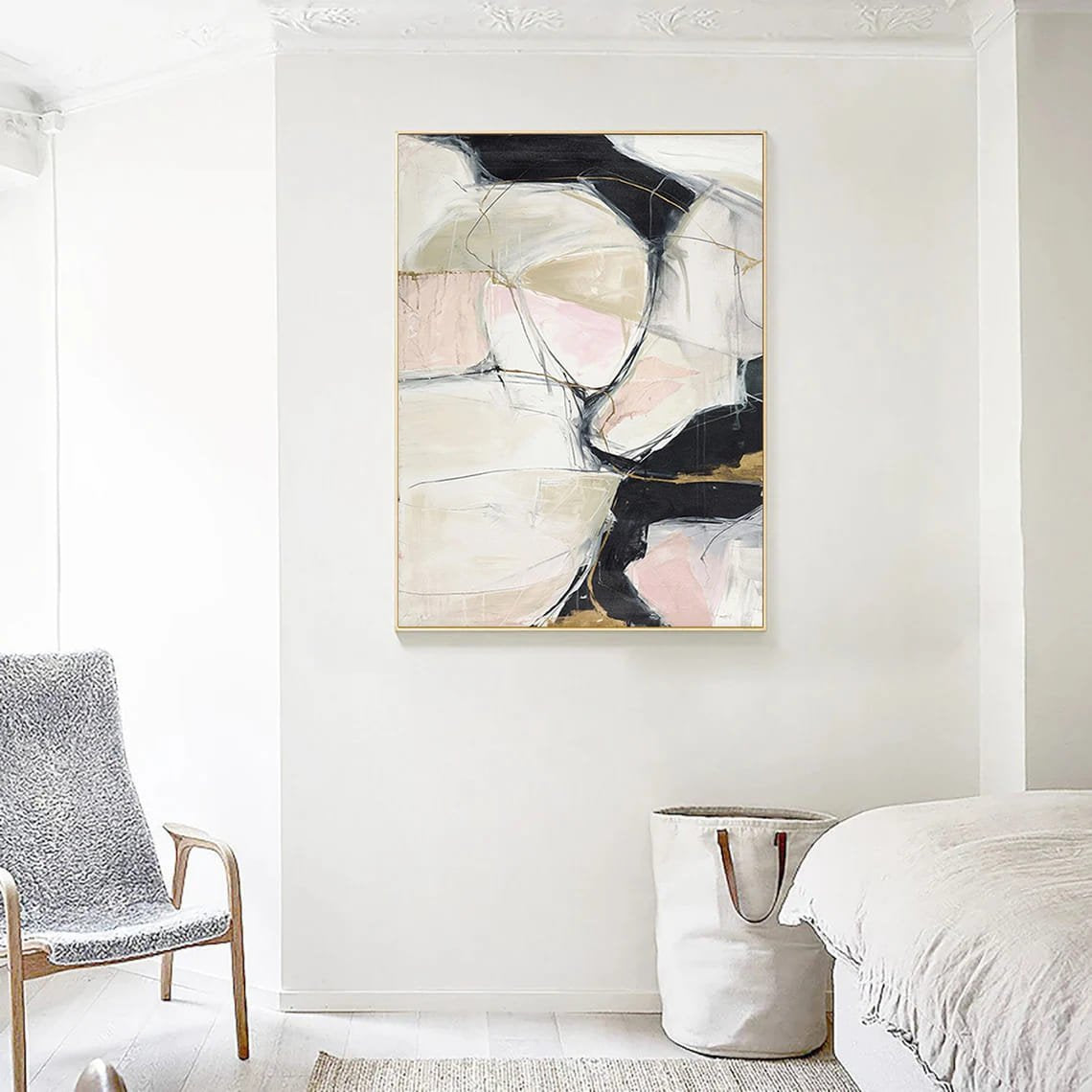 Siyah ve Pembe Soyut Siparişe Özel Soyut Yağlı Boya Tablo
