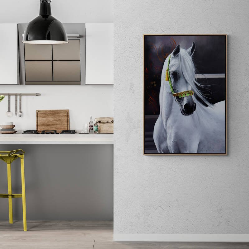 Beyaz Atın İfadesi Siparişe Özel Yağlı Boya Tablo