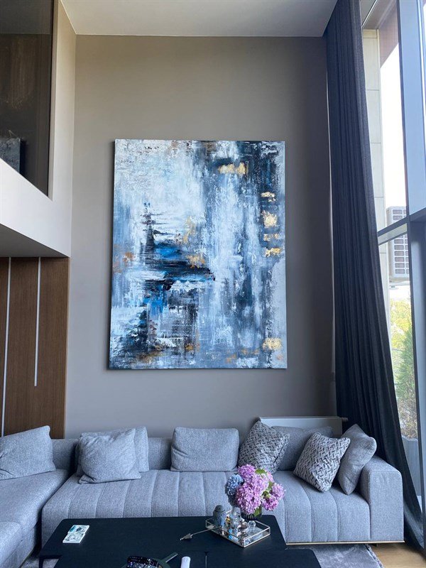 Gri Siparişe Özel Soyut Yağlı Boya Tablo