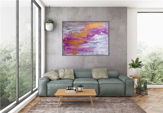 Pembe Gri Sarı Siparişe Özel Soyut Yağlı Boya Tablo Simurg Sanatevi