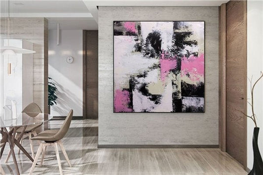 Pembe Siyah Siparişe Özel Soyut Yağlı Boya Tablo Simurg Sanatevi