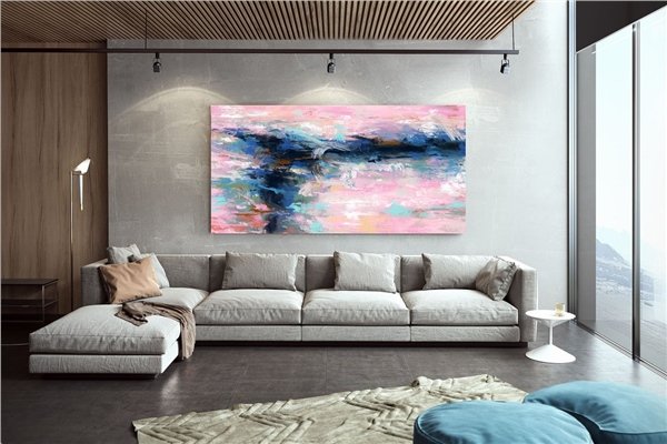 Pembe Nane ve Mavi Siparişe Özel Soyut Yağlı Boya Tablo