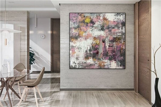 Pembe Kırmızı ve Bej Siparişe Özel Soyut Yağlı Boya Tablo Simurg Sanatevi