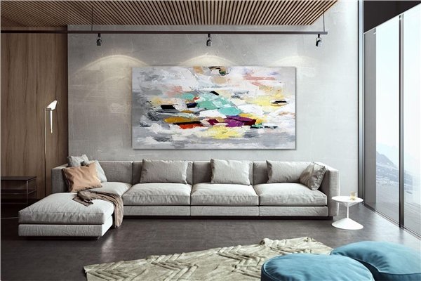 Bej Sarı Minimalist Siparişe Özel Soyut Yağlı Boya Tablo