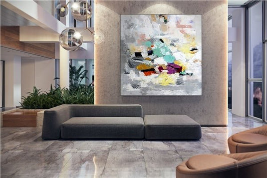 Bej Sarı Minimalist Siparişe Özel Soyut Yağlı Boya Tablo Simurg Sanatevi