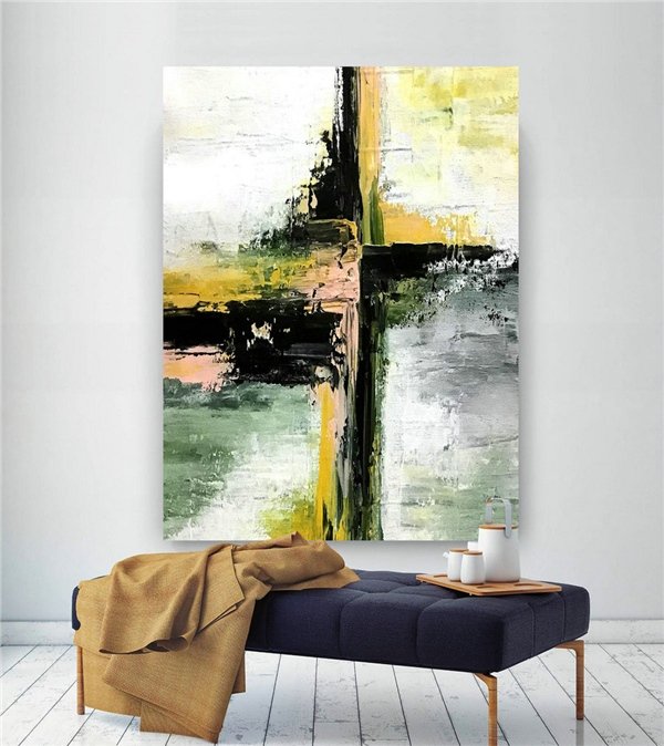 Çağdaş Yeşil Sarı Siparişe Özel Soyut Yağlı Boya Tablo