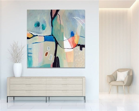 Minimalist Nötr Renkli Siparişe Özel Soyut Yağlı Boya Tablo Simurg Sanatevi