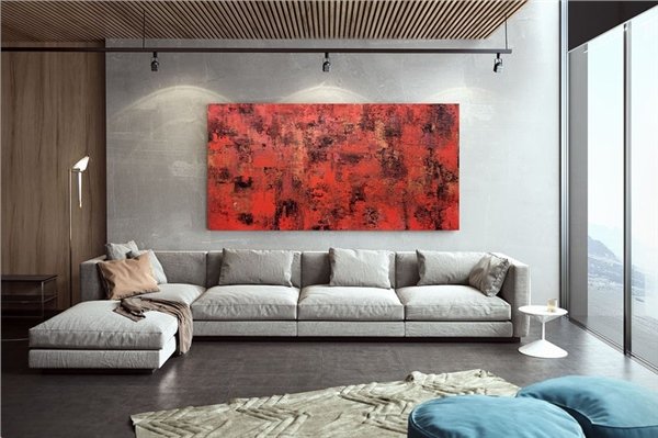 Kırmızı Renkli Siparişe Özel Soyut Yağlı Boya Tablo