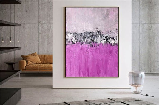 Pembe ve Fuşya Tonlarda Siparişe Özel Soyut Yağlı Boya Tablo Simurg Sanatevi