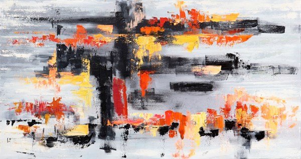 Sarı Siyah ve Turuncu Siparişe Özel Soyut Yağlı Boya Tablo