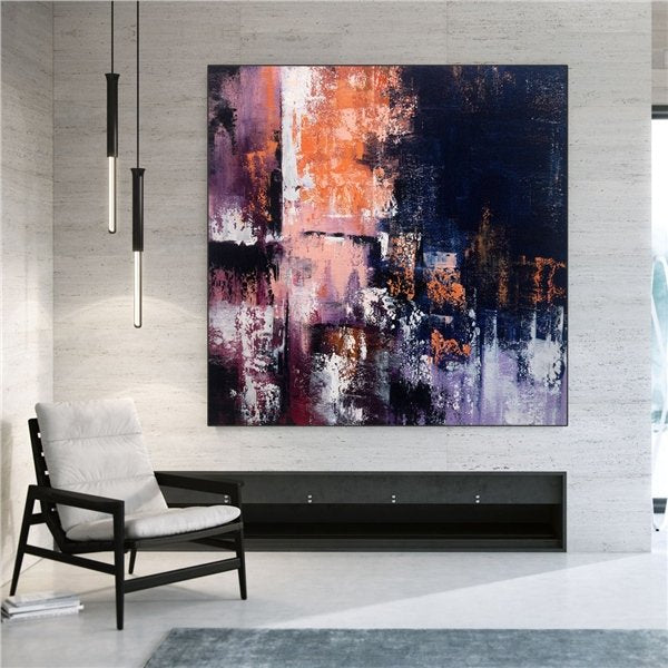 Lacivert Mor ve Turuncu Siparişe Özel Soyut Yağlı Boya Tablo