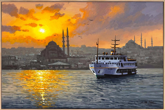 Akşam Vapurları Yağlı Boya Tablosu Simurg Sanatevi