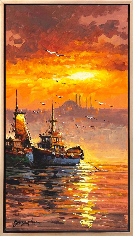 Akşama Açılan Yelkenler Yağlı Boya Tablosu Simurg Sanatevi
