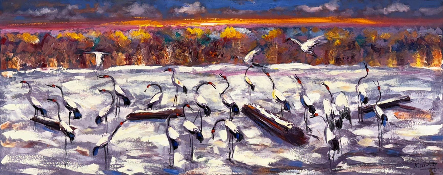 Alacakaranlıkta Turnalar Yağlı Boya Tablosu