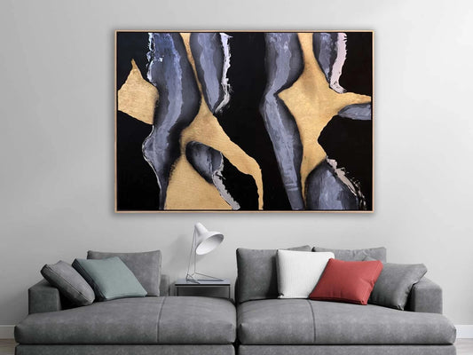 Siyah ve Gold Geçişler Siparişe Özel Soyut Yağlı Boya Tablo