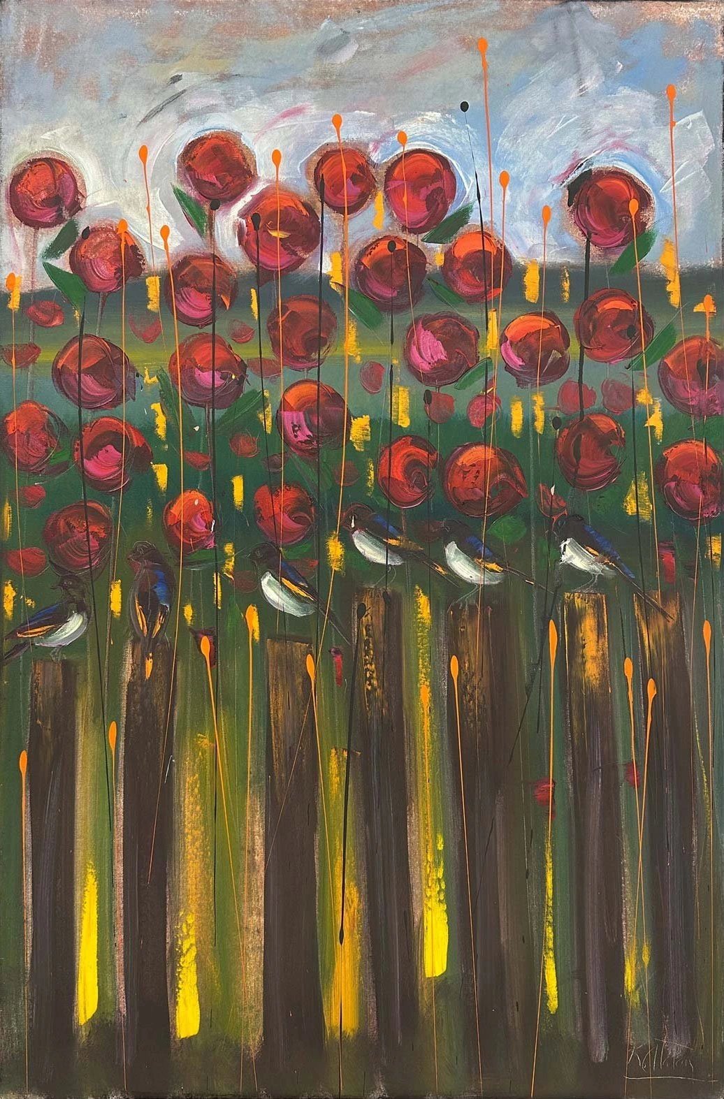 Bahçede Kırlangıçlar Yağlı Boya Tablosu