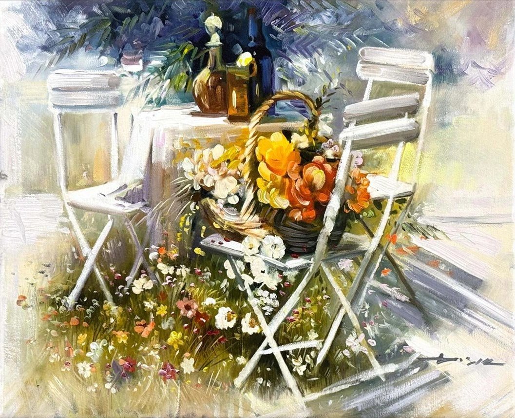 Bahçede Yaz Yağlı Boya Tablosu