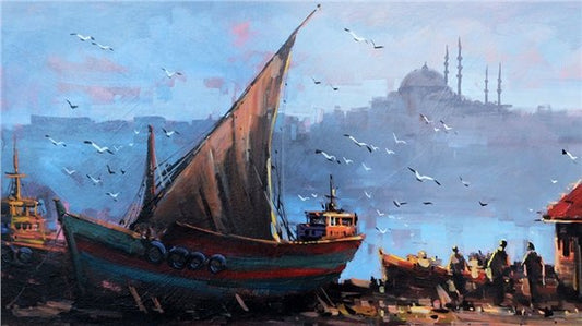 İstanbul'un Balıkçıları Yağlı Boya Tablosu Simurg Sanatevi
