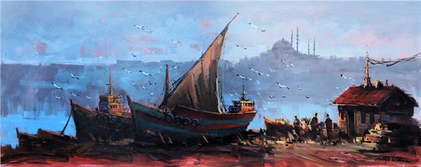 İstanbul'un Balıkçıları Yağlı Boya Tablosu