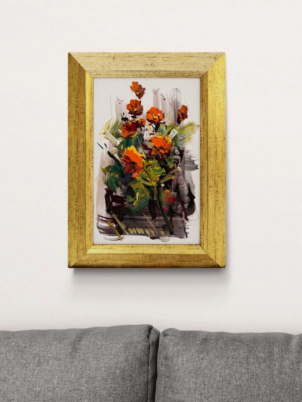 Beyazda Açan Çiçekler Yağlı Boya Tablosu