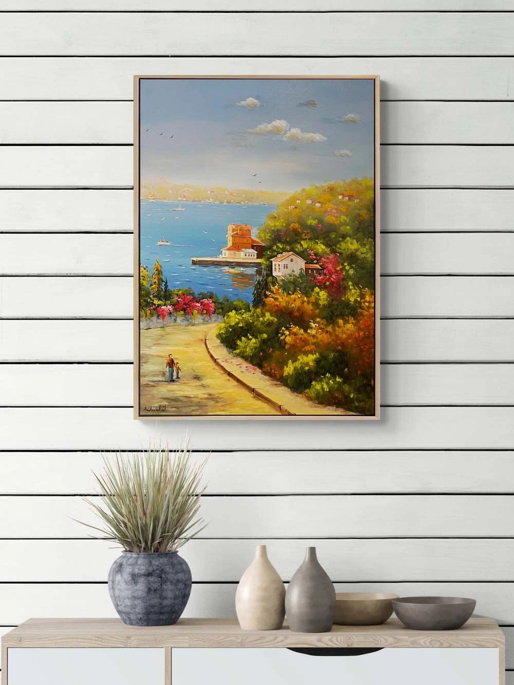 【F25号】 親密さ 油画 油彩 oil painting Beykoz'un Sessiz Hatıraları Yağlı Boya Tablosu | Simurg Sanatevi