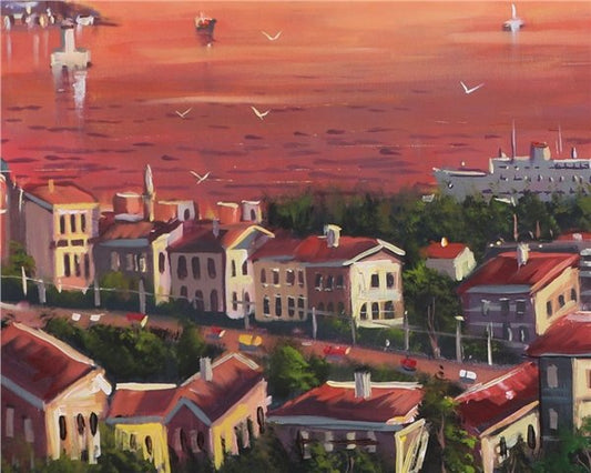 Boğazın Günbatımı Şarkısı Yağlı Boya Tablosu Simurg Sanatevi