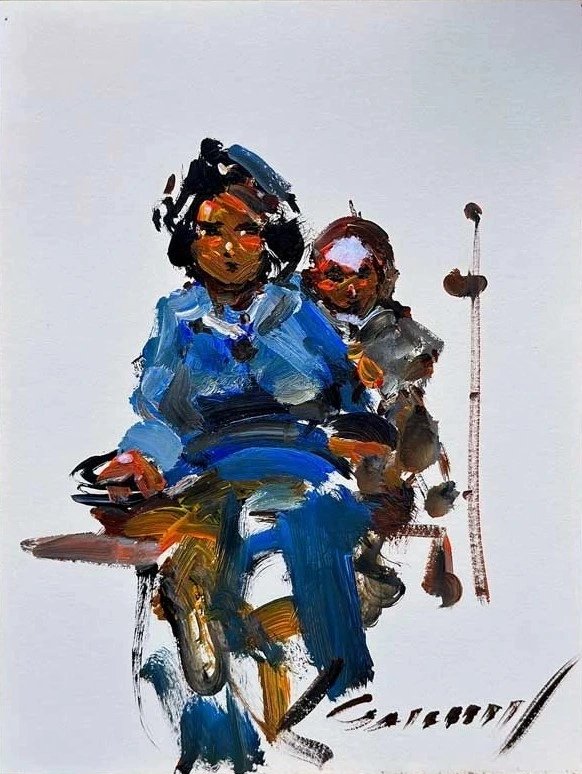 Bisiklete Binenler Yağlı Boya Tablosu