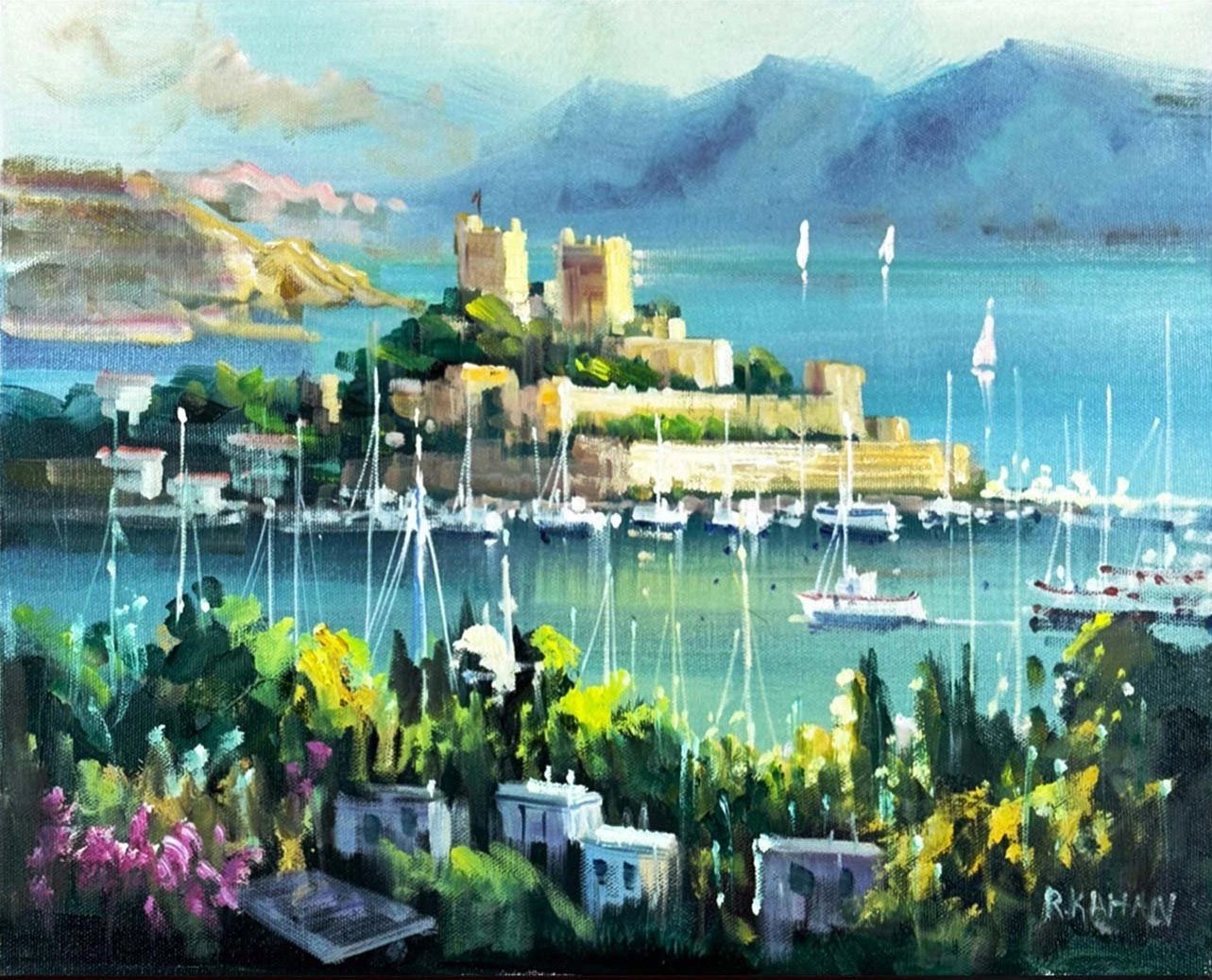 Bodrum Kalesi Mavisi Yağlı Boya Tablosu