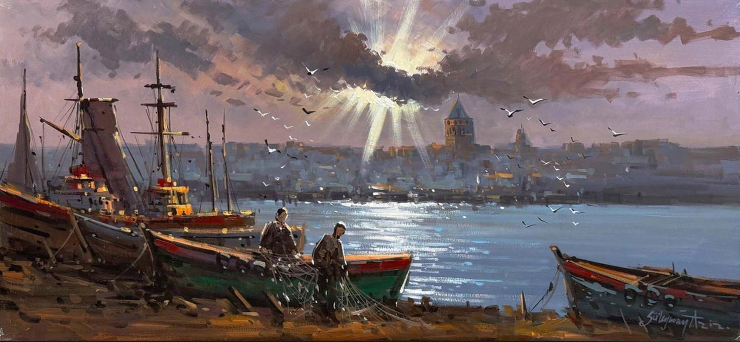 Boğazda Bir Av Günü Yağlı Boya Tablosu